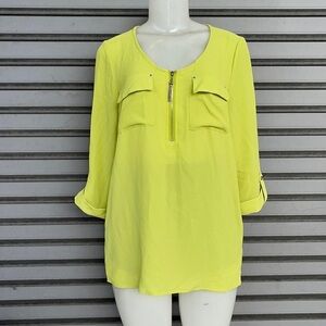 Cathy Women's Neon Yellow Zip Front Blouse Size S